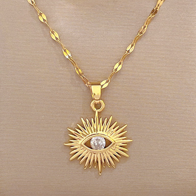 Artificial Gems Evil Eye Necklace Stainless Steel Jewelry