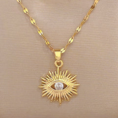 Artificial Gems Evil Eye Necklace Stainless Steel Jewelry
