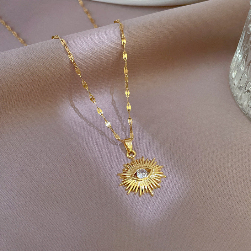Artificial Gems Evil Eye Necklace Stainless Steel Jewelry