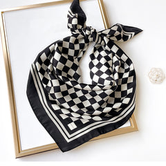 Plaid Print Silk Square Scarf Neckerchief Breathable Bandana