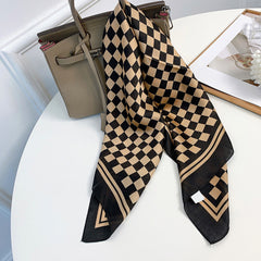 Plaid Print Silk Square Scarf Neckerchief Breathable Bandana