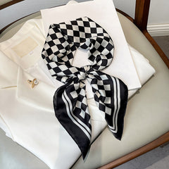 Plaid Print Silk Square Scarf Neckerchief Breathable Bandana