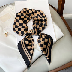 Plaid Print Silk Square Scarf Neckerchief Breathable Bandana