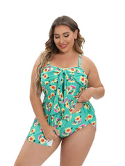 Sunflower Print Bow Knot Tankini Set Women's Two Piece Set