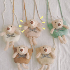 Kids' Cartoon Bear Straw Crossbody Beach Bag