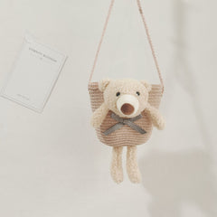 Kids' Cartoon Bear Straw Crossbody Beach Bag