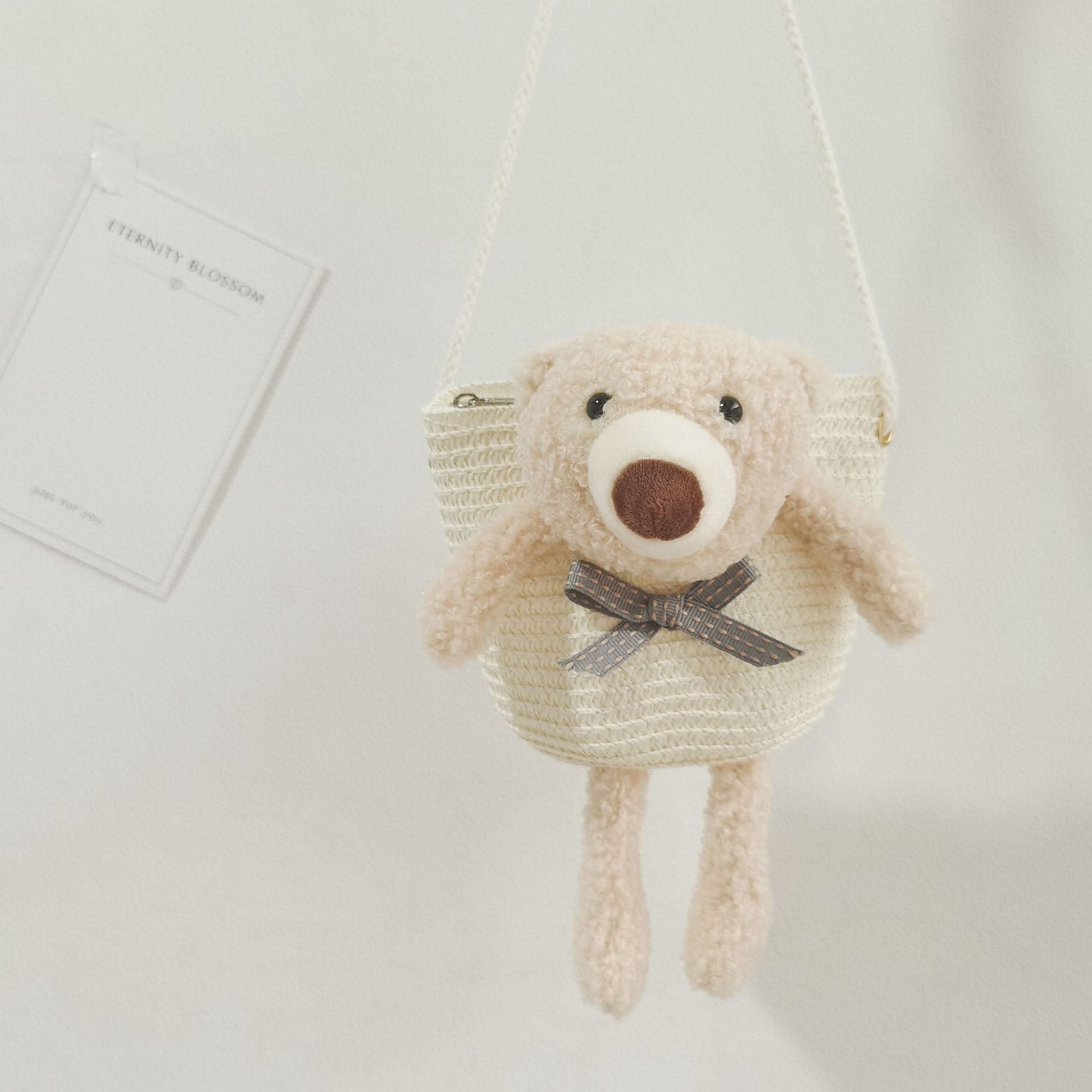 Kids' Cartoon Bear Straw Crossbody Beach Bag