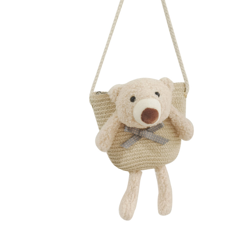 Kids' Cartoon Bear Straw Crossbody Beach Bag