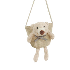 Kids' Cartoon Bear Straw Crossbody Beach Bag