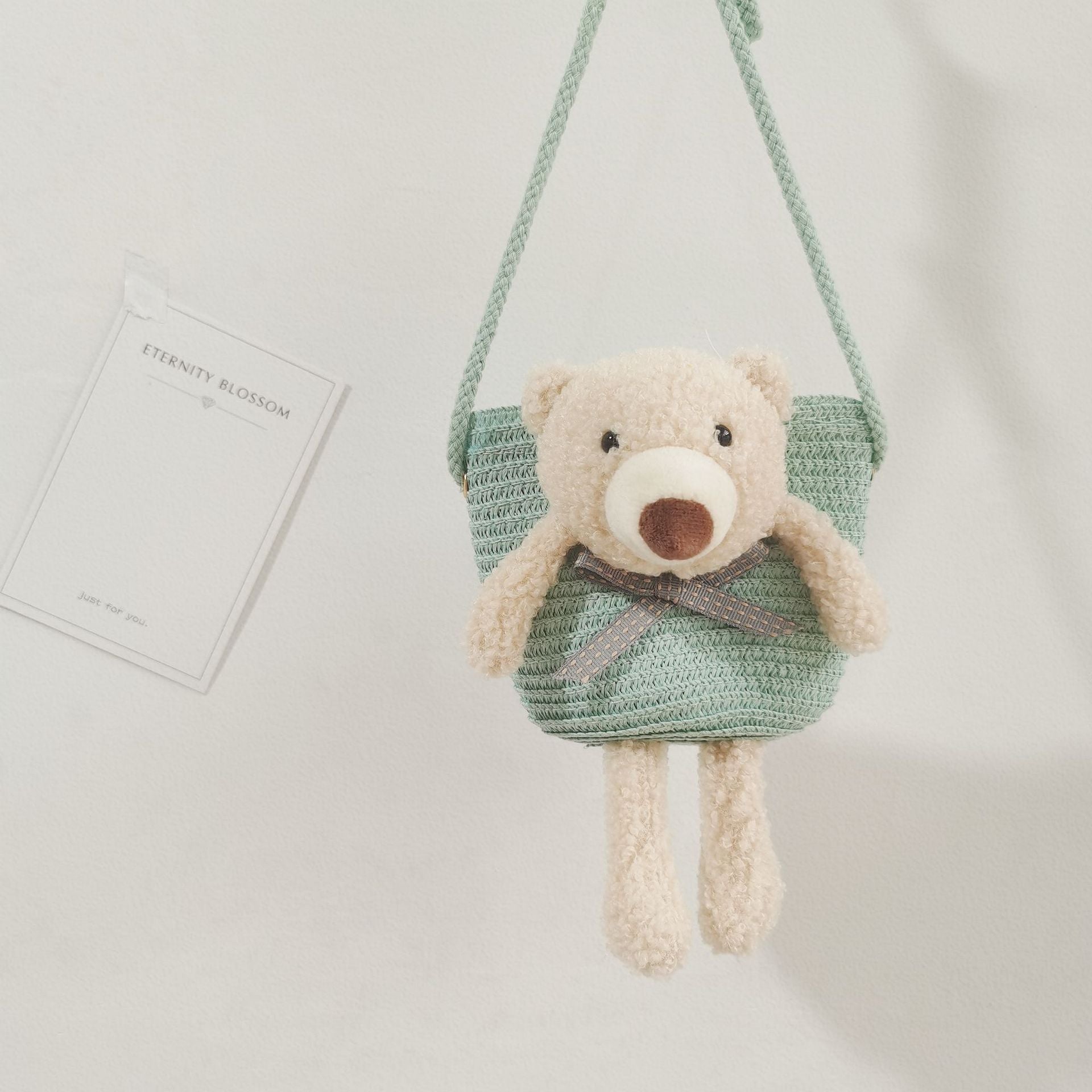 Kids' Cartoon Bear Straw Crossbody Beach Bag
