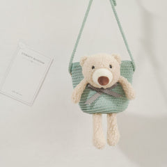 Kids' Cartoon Bear Straw Crossbody Beach Bag