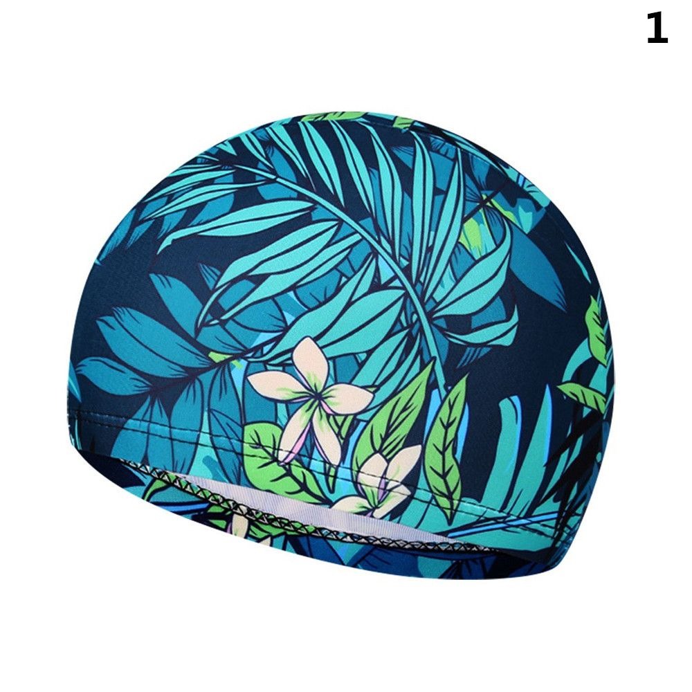 Long Hair Swim Cap Floral Print Elastic Nylon Sports Pool Chlorine Protection