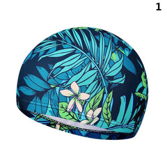 Long Hair Swim Cap Floral Print Elastic Nylon Sports Pool Chlorine Protection
