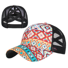 Plaid Print Ponytail Baseball Cap Casual Elastic Band Adjustable Sports Hat