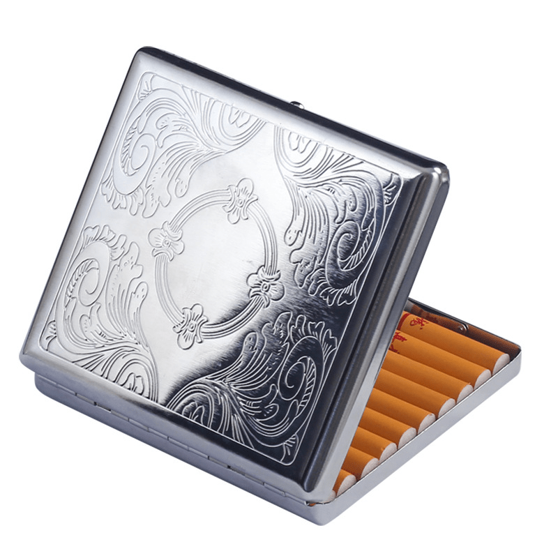 Stainless Steel Embossed Cigarette Box Holds 20 Cigarettes