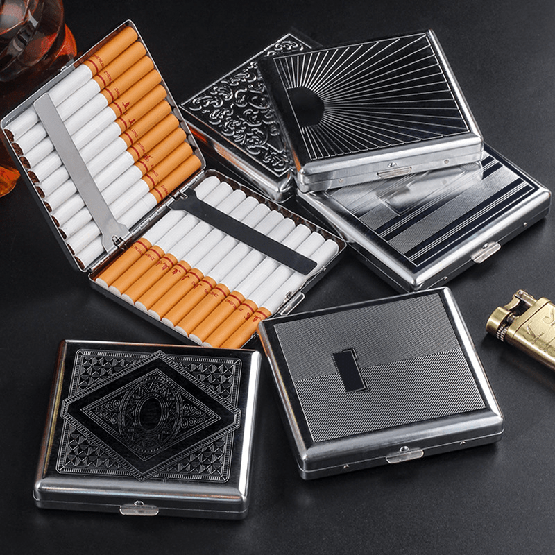 Stainless Steel Embossed Cigarette Box Holds 20 Cigarettes