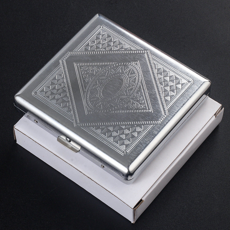 Stainless Steel Embossed Cigarette Box Holds 20 Cigarettes