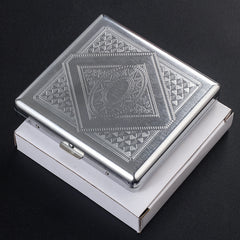 Stainless Steel Embossed Cigarette Box Holds 20 Cigarettes
