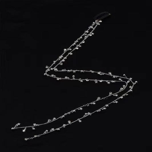 Rhinestone Chain Tassel Hair Clips Headband for Women