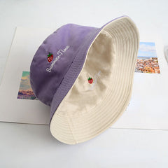 Embroidery Bucket Hat Cotton Fisherman Cap Strawberry Daisy