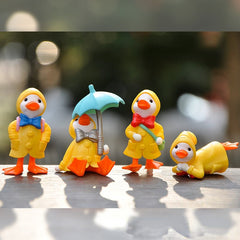 4pcs Mini Resin Ducks Statue Figurines for Garden Decor
