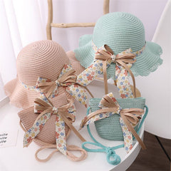 Casual Bowknot Sun Protection Straw Hat Bag Hair Accessories