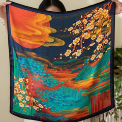 Palace Print Neckerchief Chinese Silk Square Scarf