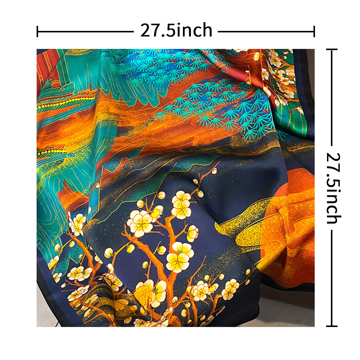 Palace Print Neckerchief Chinese Silk Square Scarf