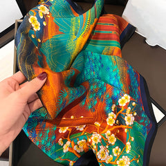 Palace Print Neckerchief Chinese Silk Square Scarf
