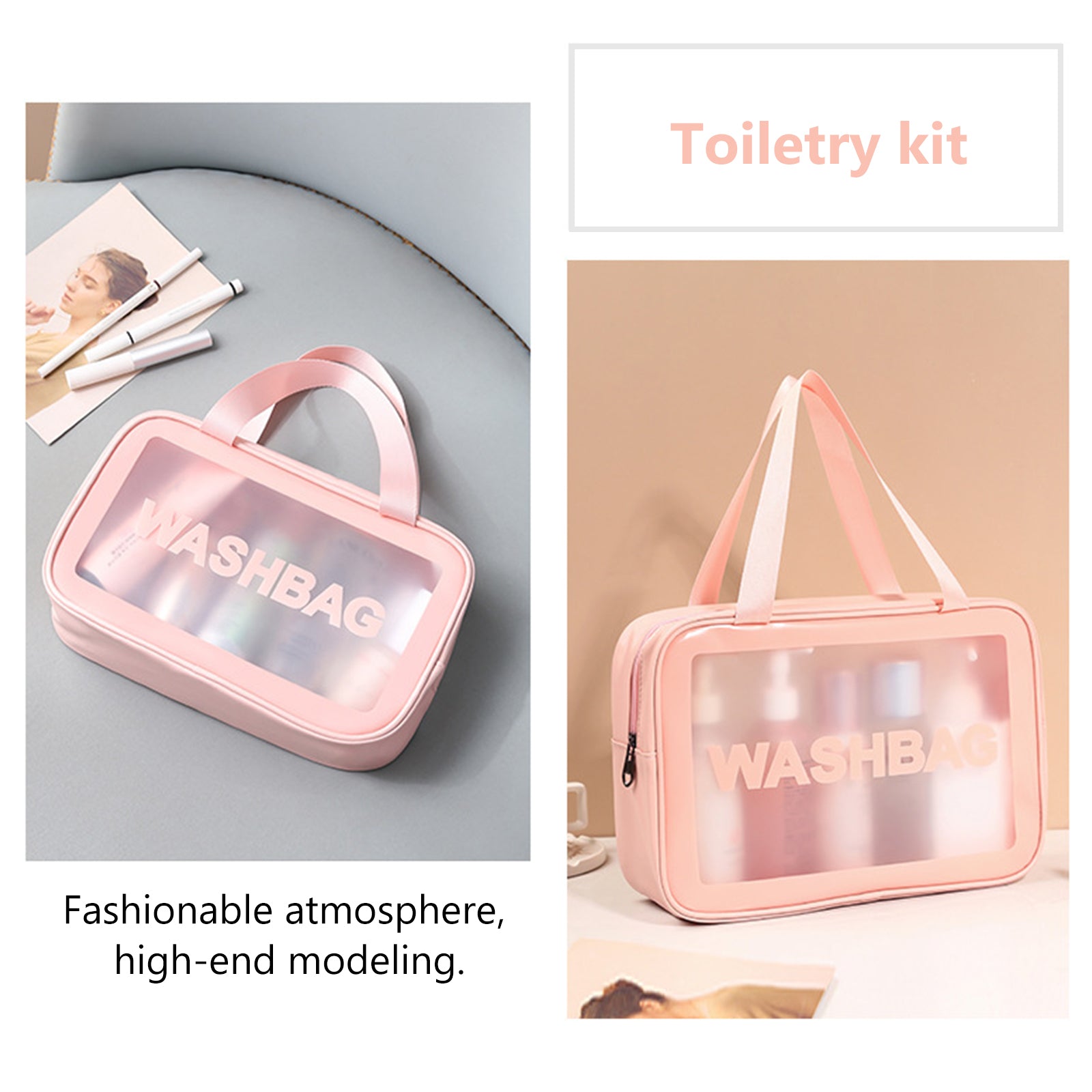 3 Packs PU Transparent Makeup Wash Bag Large capacity Pvc Bath Bag