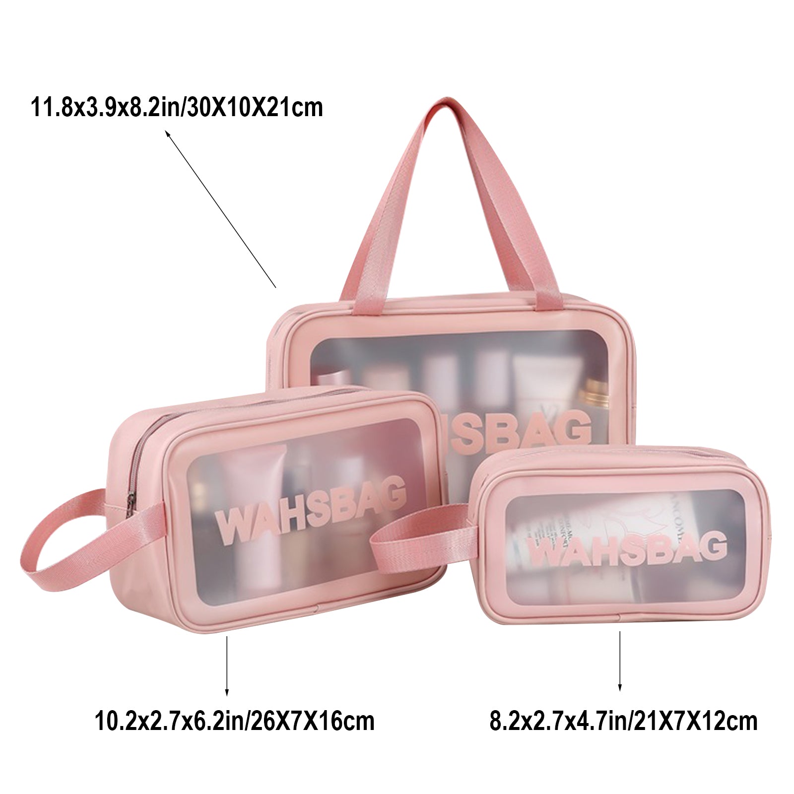 3 Packs PU Transparent Makeup Wash Bag Large capacity Pvc Bath Bag