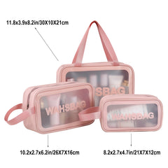 3 Packs PU Transparent Makeup Wash Bag Large capacity Pvc Bath Bag