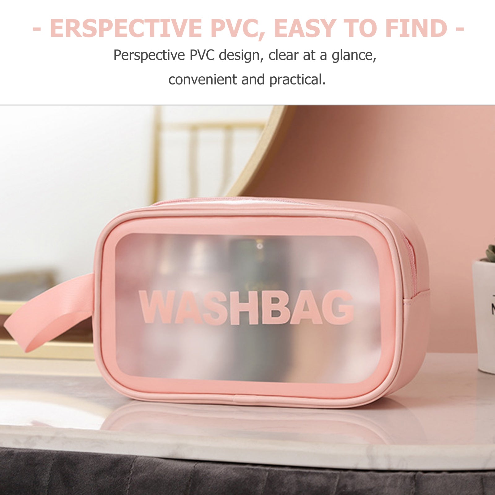 3 Packs PU Transparent Makeup Wash Bag Large capacity Pvc Bath Bag