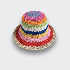 Rainbow Crochet Straw Bucket Hat Wide Brim Sun Hat LGBT Pride