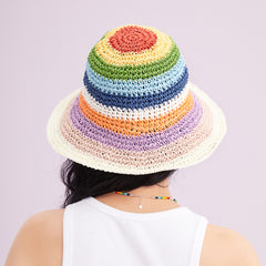 Rainbow Crochet Straw Bucket Hat Wide Brim Sun Hat LGBT Pride