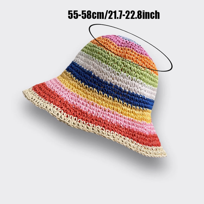 Rainbow Crochet Straw Bucket Hat Wide Brim Sun Hat LGBT Pride