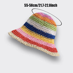 Rainbow Crochet Straw Bucket Hat Wide Brim Sun Hat LGBT Pride