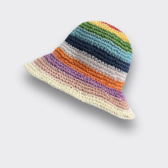 Rainbow Crochet Straw Bucket Hat Wide Brim Sun Hat LGBT Pride