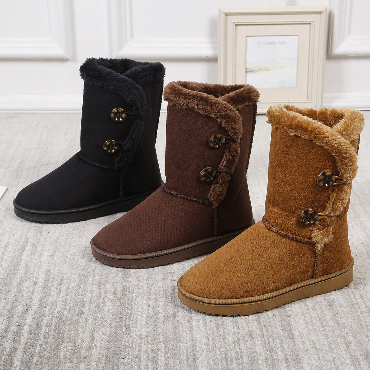 Women's Anti-skid Snow Boots Plush Lined Slip On Shoes