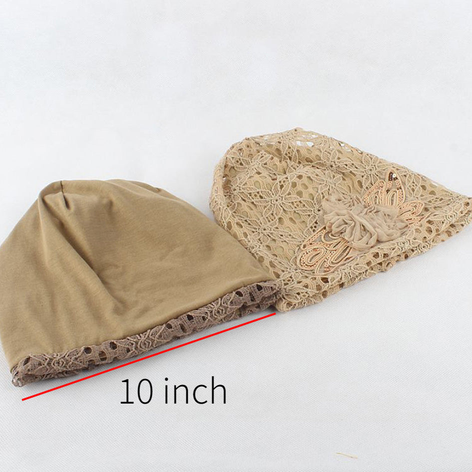 Lace Flower Embroidery Slouch Beanie Soft Turban Cap