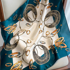 Classic Chain Print Vintage Neckerchief Silk Square Scarf Windproof Bandana