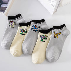 5 Pairs Cartoon Print Socks Funny Women's Ankle Stockings