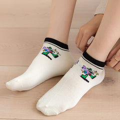 5 Pairs Cartoon Print Socks Funny Women's Ankle Stockings