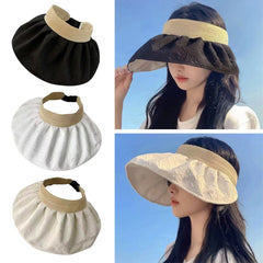 Wide Brim Visor Hat Solid Casual Sunscreen Travel Beach Hat UV Protection