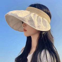 Wide Brim Visor Hat Solid Casual Sunscreen Travel Beach Hat UV Protection