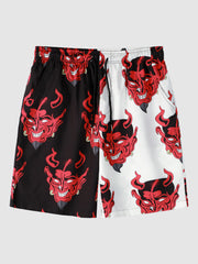 Devil Head Men's Quick Dry Swim Trunks Loose Beach Shorts Swimwear