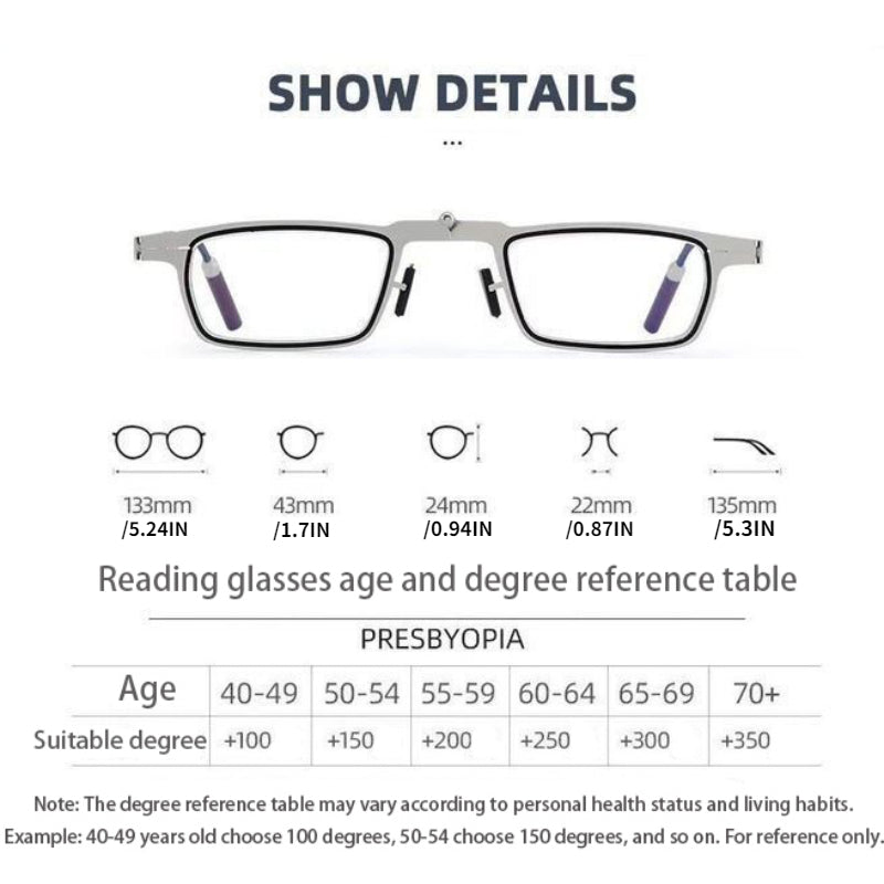 Ultra Thin Folding Reading Glasses Men Anti Light Hyperopia Eyeglasses
