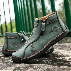 Men's Lace Boots Zipper Green High Top Shoes Outdoor Hiking