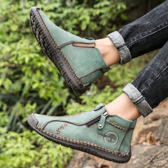 Men's Lace Boots Zipper Green High Top Shoes Outdoor Hiking