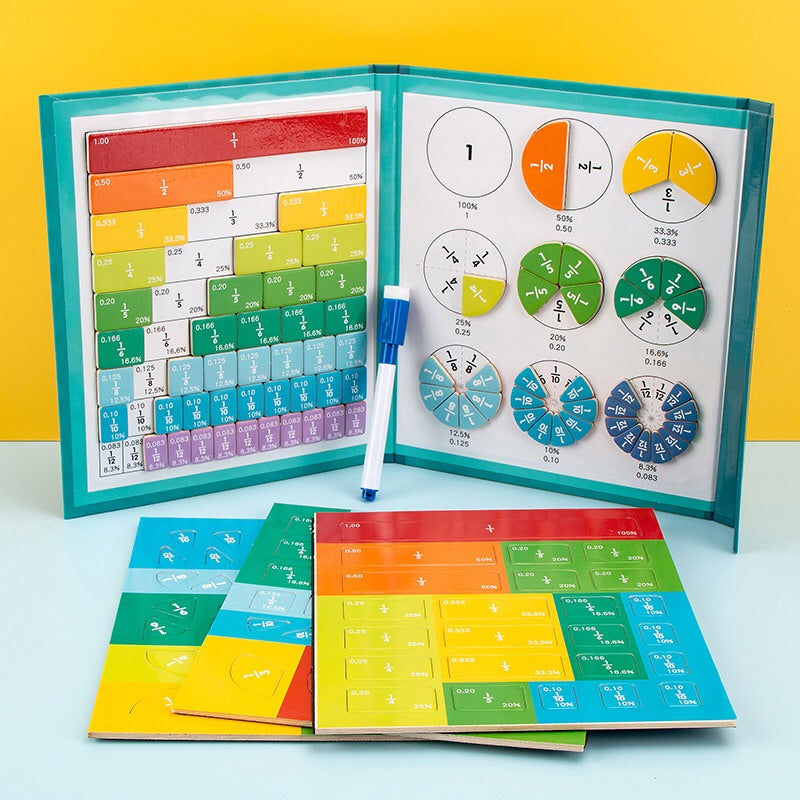 Wooden Fraction Book Set Educational Math Toys